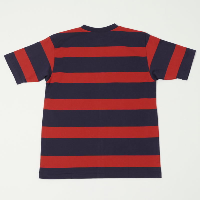Warehouse 4089 S/S 3x2 Inch Border Tee - Navy/Red