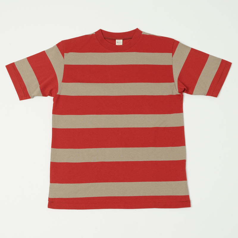 Warehouse 4089 S/S 3x2 Inch Border Tee - Red/Grey | SON OF A STAG