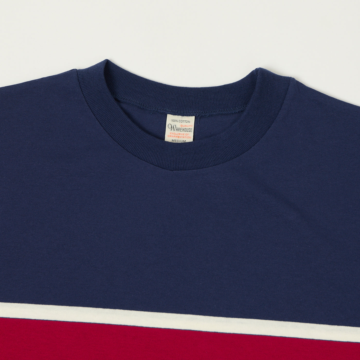 Warehouse & Co 4107 Panel Border T-Shirt - Navy/Off White/Red