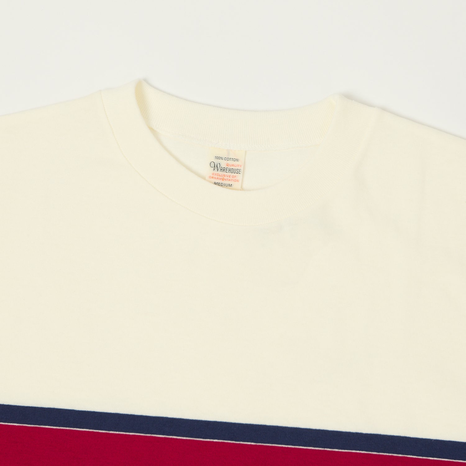 Warehouse & Co 4107 Panel Border T-Shirt - Off White/Navy/Red