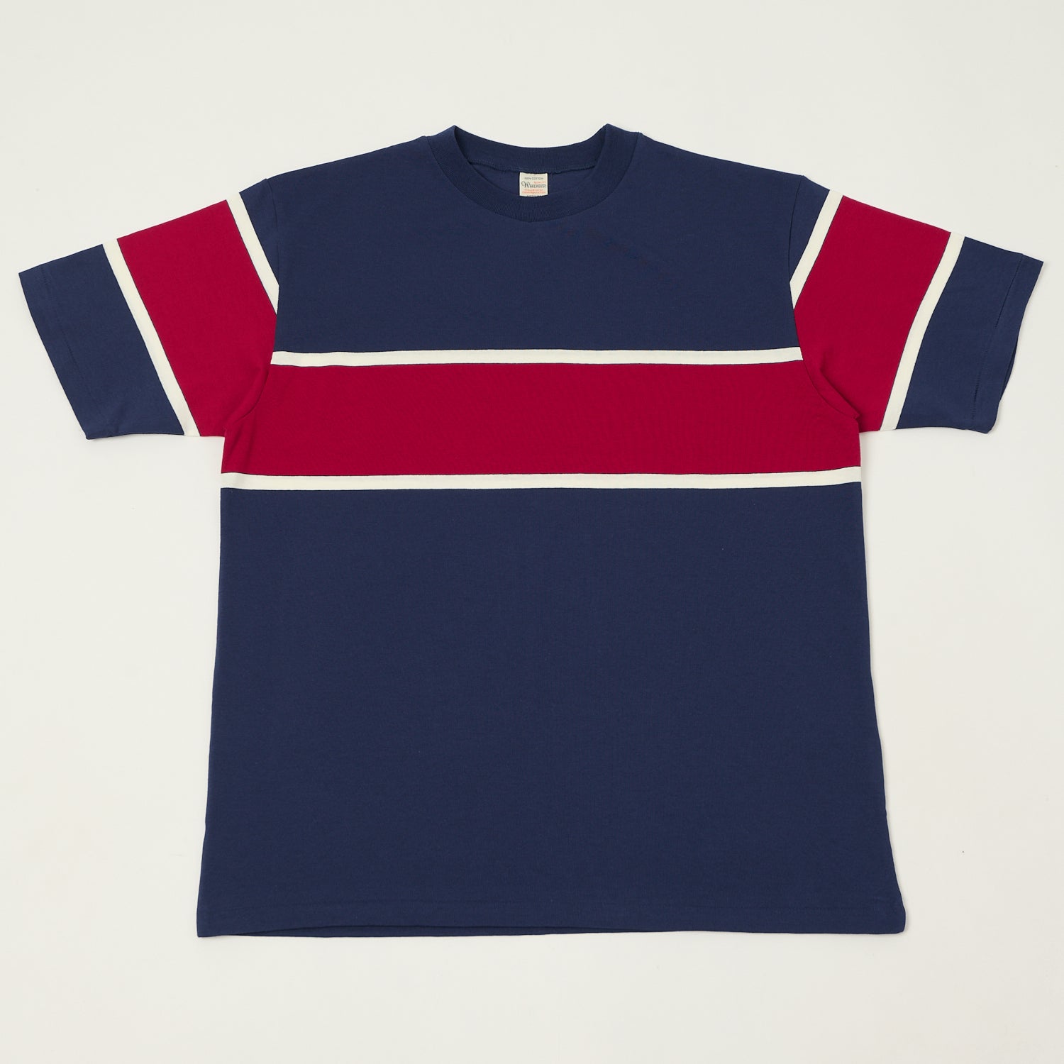 Warehouse & Co 4107 Panel Border T-Shirt - Navy/Off White/Red