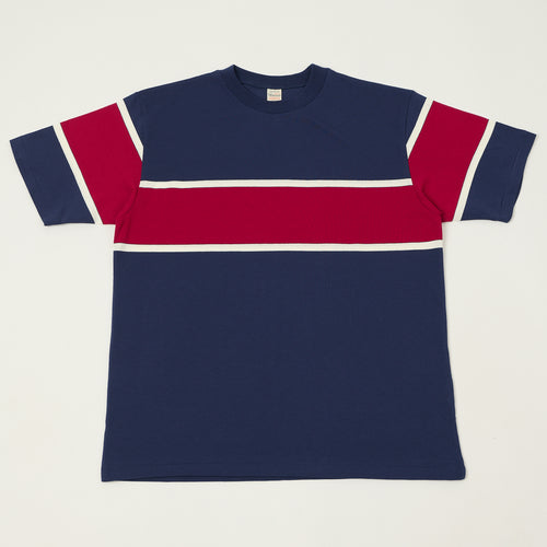 Warehouse & Co 4107 Panel Border T-Shirt - Navy/Off White/Red