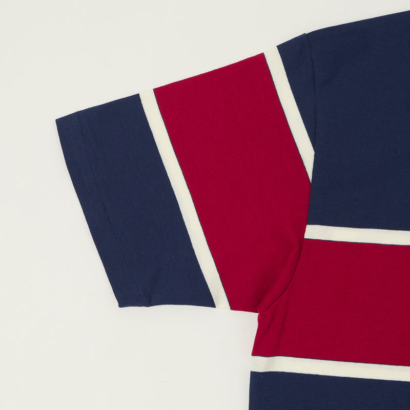 Warehouse & Co 4107 Panel Border T-Shirt - Navy/Off White/Red