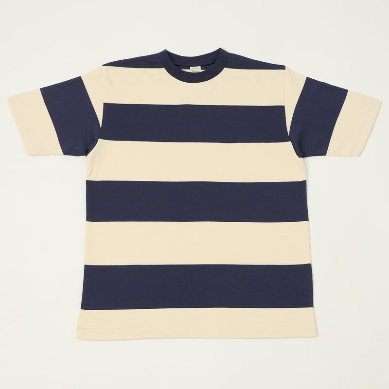 Warehouse & Co 4108 Border T-Shirt - Navy/Natural