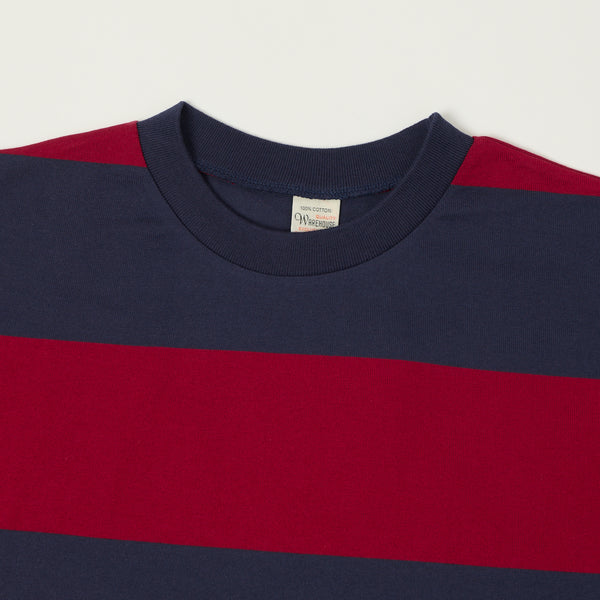 Warehouse & Co 4108 Border T-Shirt - Navy/Bordeaux