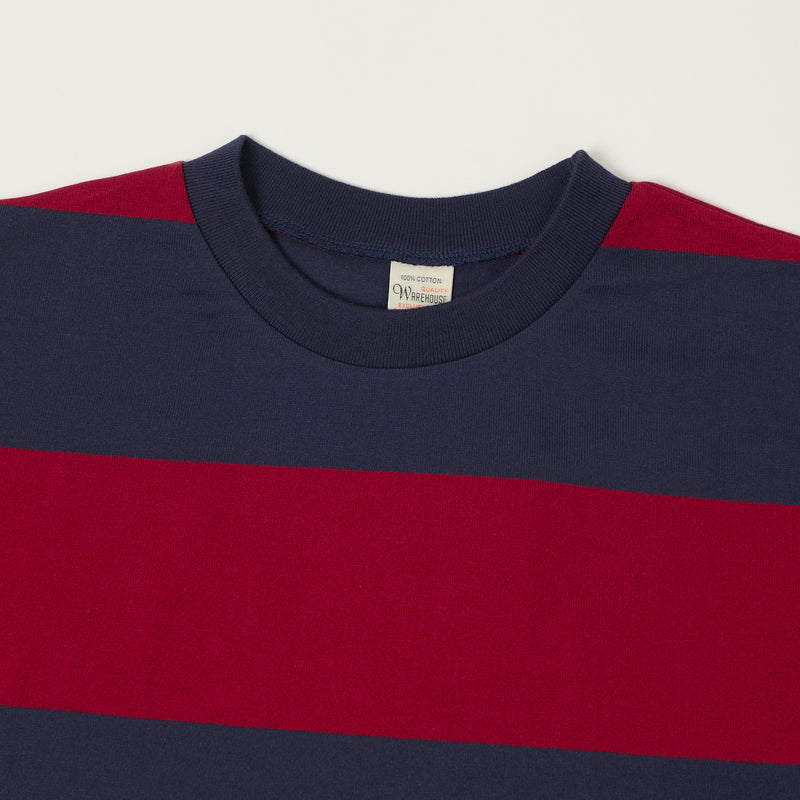 Warehouse & Co 4108 Border T-Shirt - Navy/Bordeaux