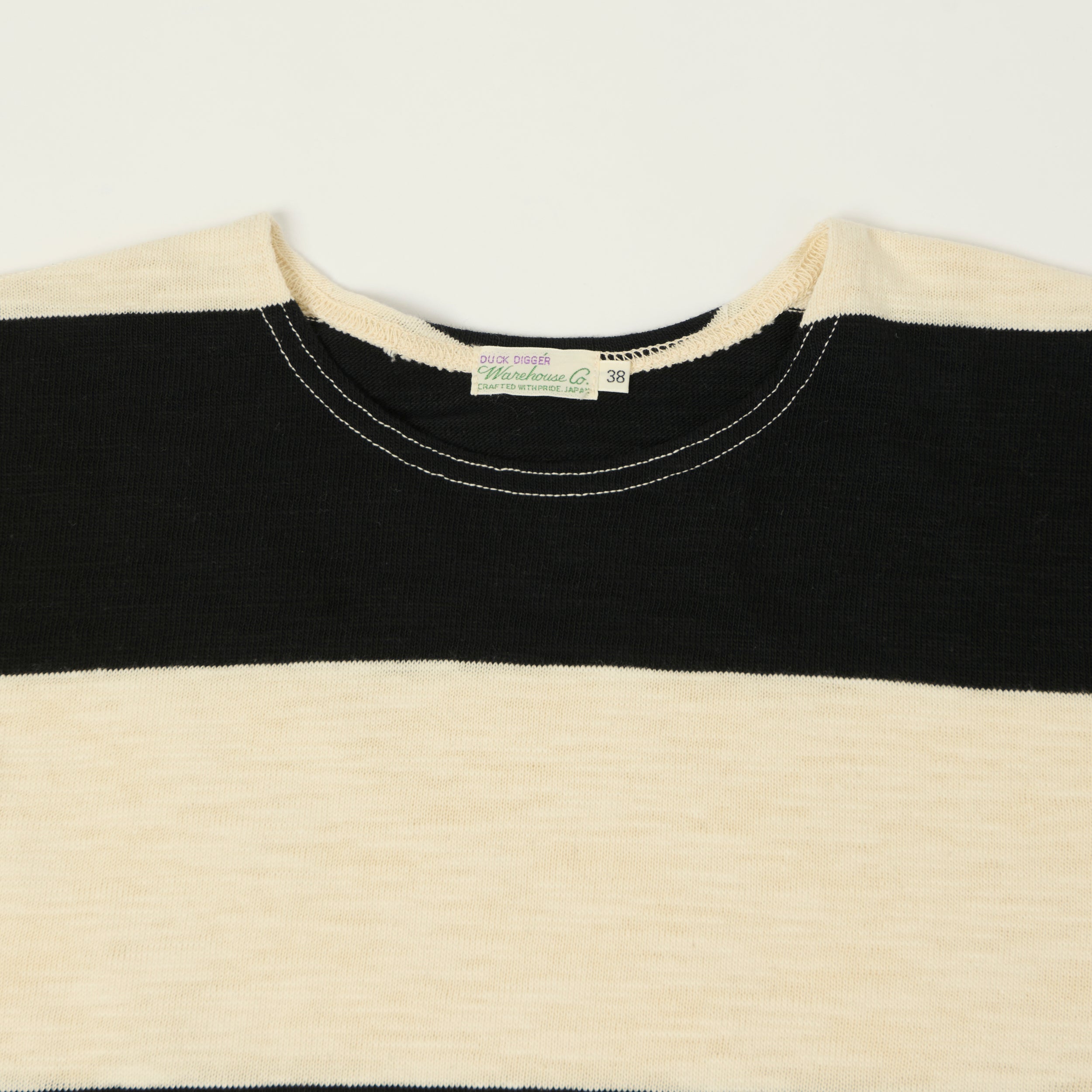 Warehouse & Co 4110 Duck Digger Long Sleeve Slub Border T-Shirt - Black/Natural