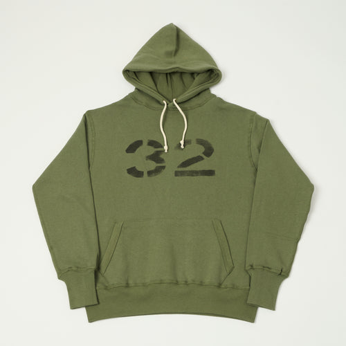 Warehouse & Co 450 'No 32' Two Needle Hooded Sweatshirt - OD Green