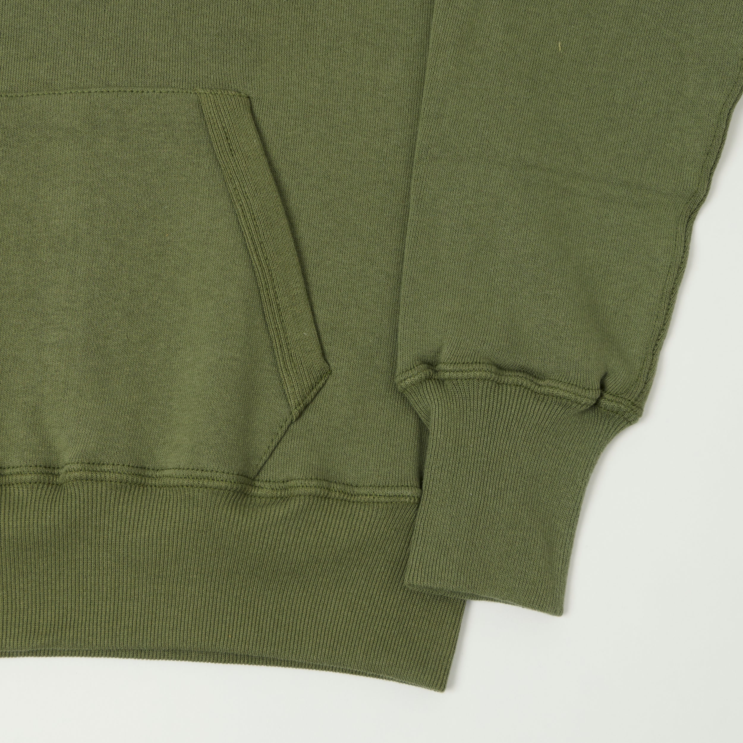 Warehouse & Co 450 'No 32' Two Needle Hooded Sweatshirt - OD Green