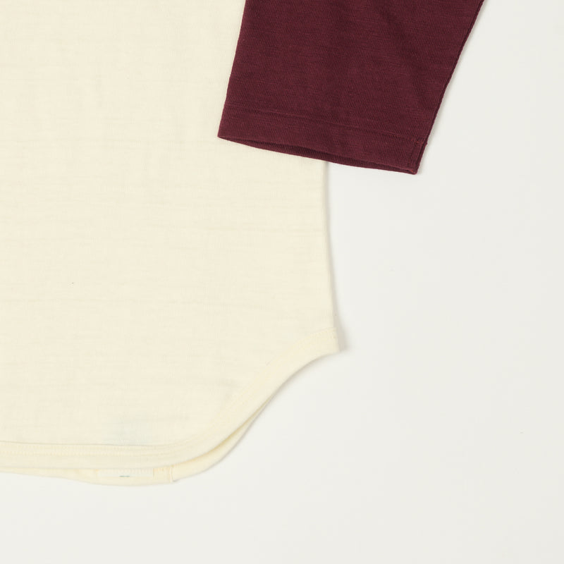 Warehouse & Co 4800 'Coyote'  Baseball Tee - Cream/Bordeaux