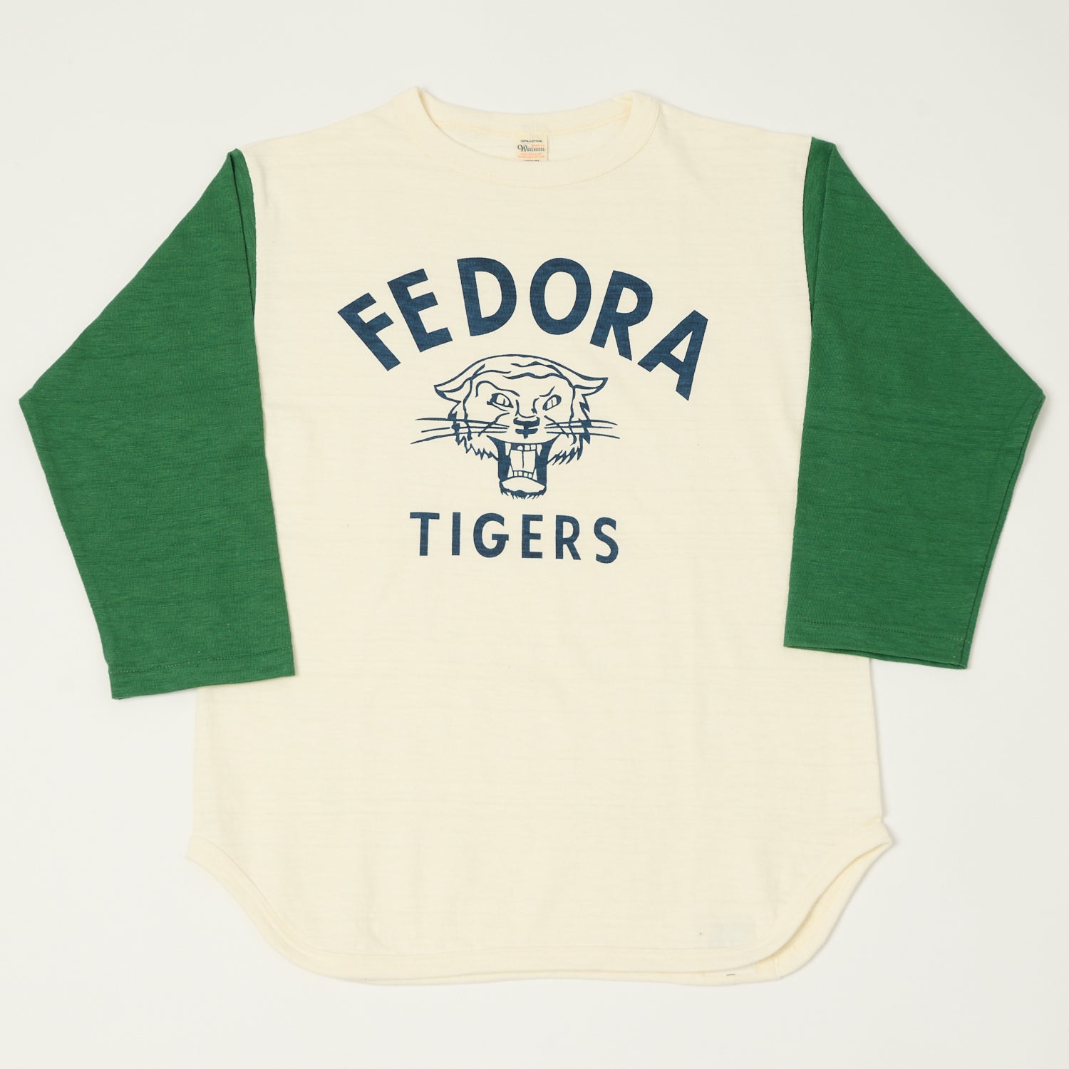 Warehouse & Co 4800 'Fedora Tigers' Baseball T-Shirt - Cream/Light Green