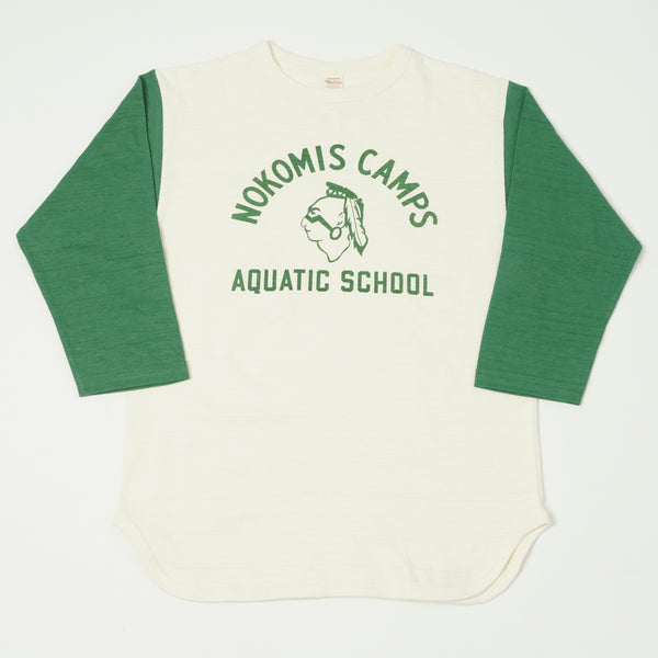 Warehouse 'Nokomis Camps' 4800 Baseball Tee - Cream/Light Green