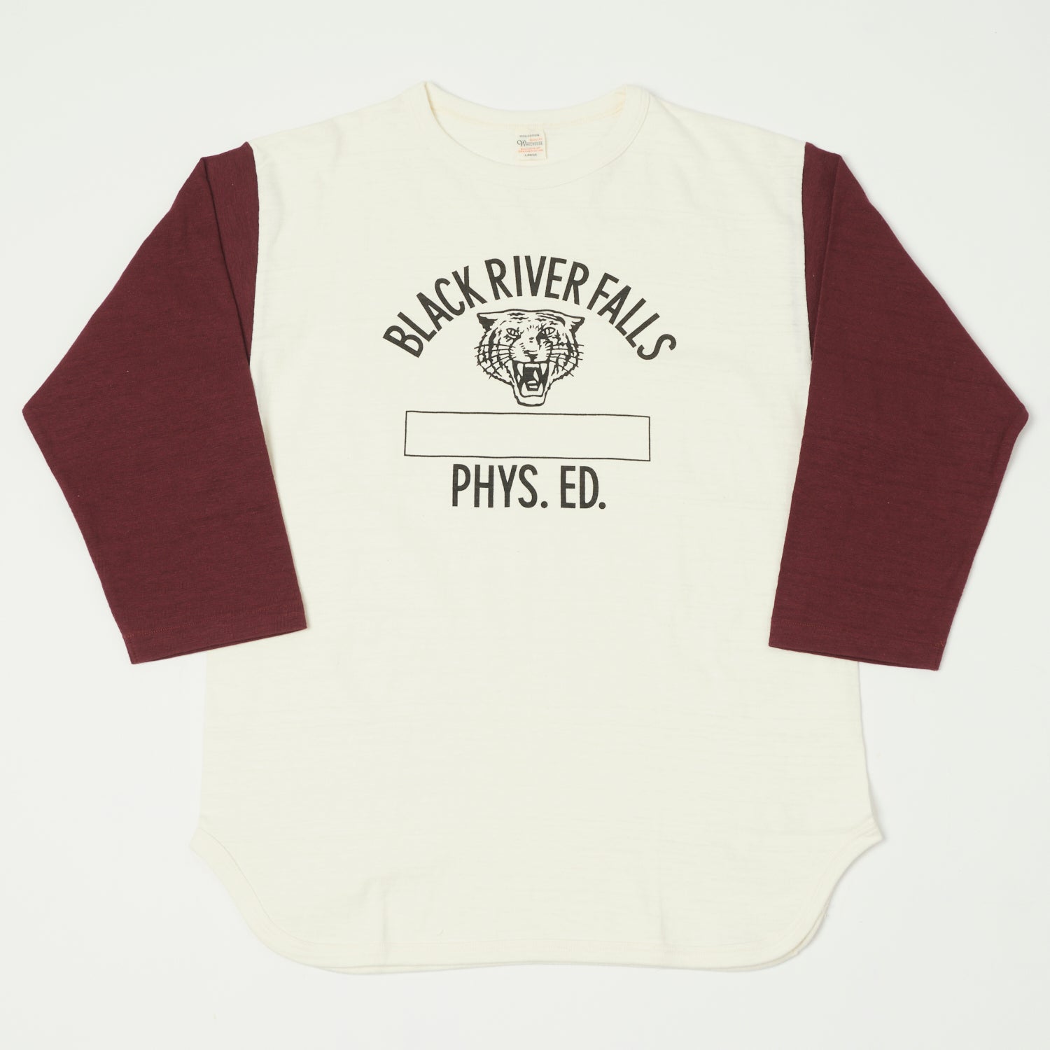 Warehouse & Co 'Black River Tigers' 4800 Baseball T-Shirt - Cream/Bordeaux