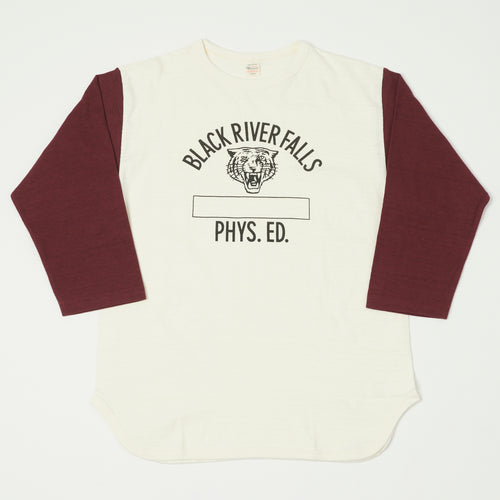 Warehouse & Co 'Black River Tigers' 4800 Baseball T-Shirt - Cream/Bordeaux