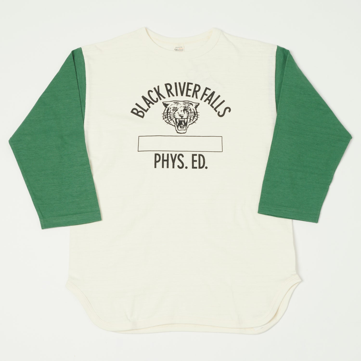 Warehouse & Co 'Black River Tigers' 4800 Baseball T-Shirt - Cream/Green