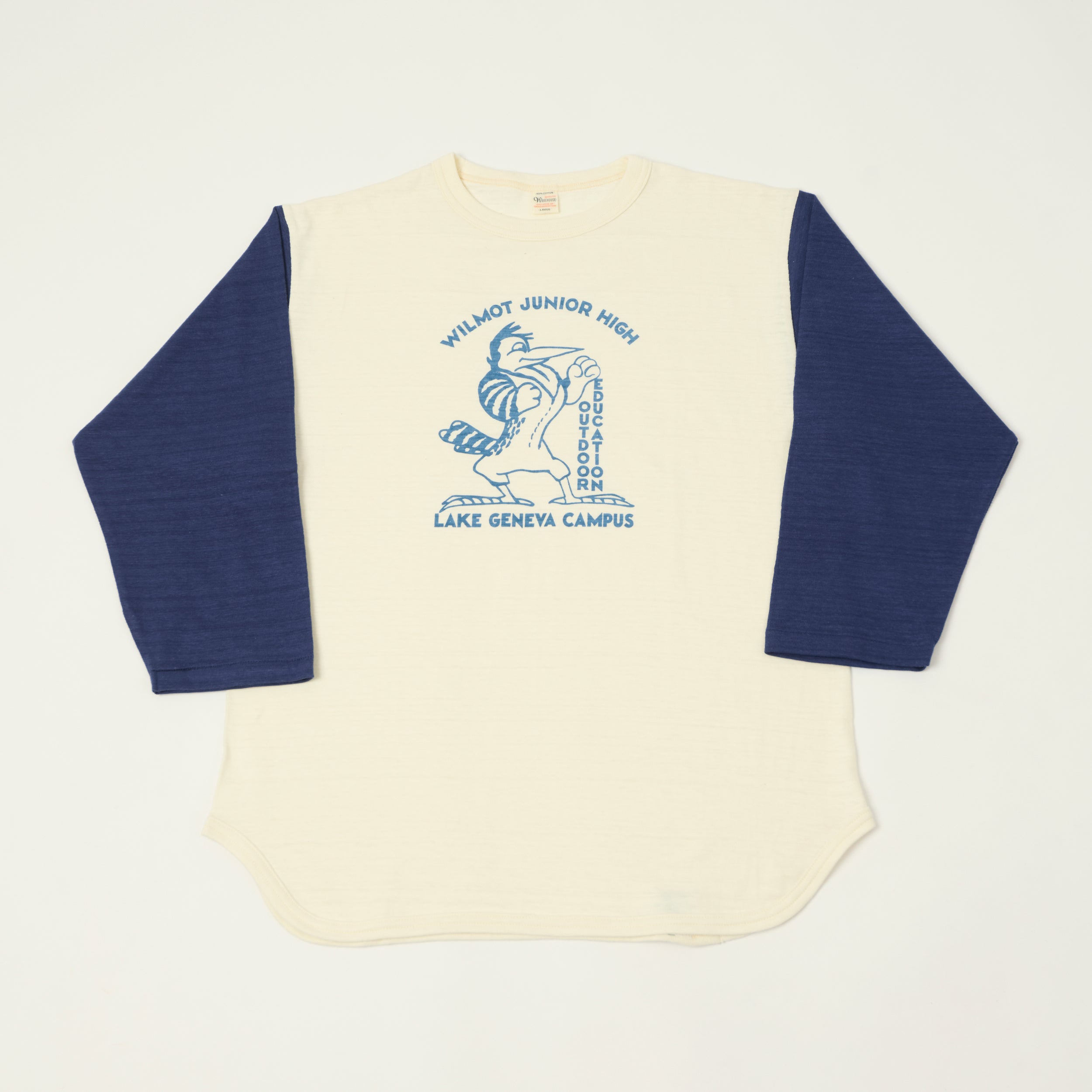 Warehouse & Co 4800 'Wilmot Junior High' Baseball T-Shirt - Cream/Navy