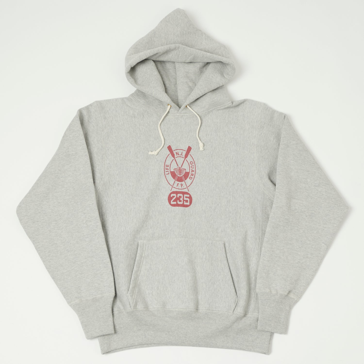 Warehouse & Co 484 'Lifeguard' Reverse Weave Hooded Sweatshirt - Heather Grey