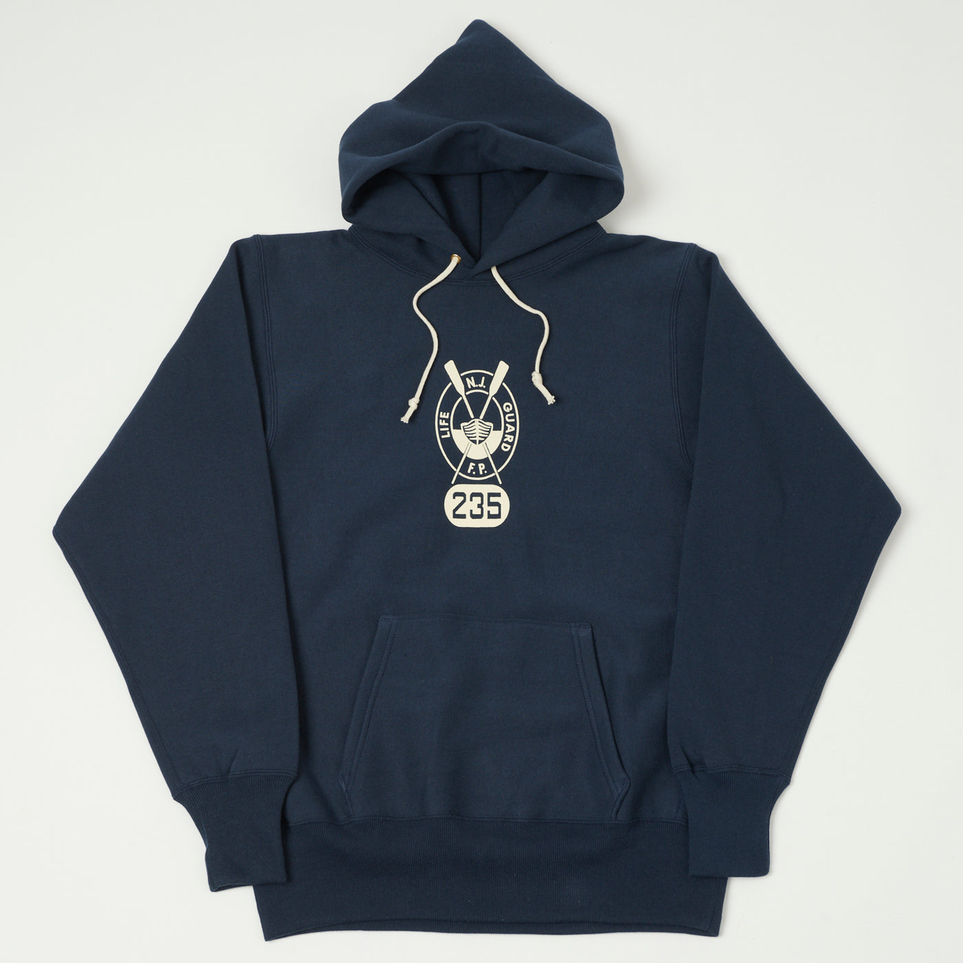 Warehouse & Co 484 'Lifeguard' Reverse Weave Hooded Sweatshirt - Navy