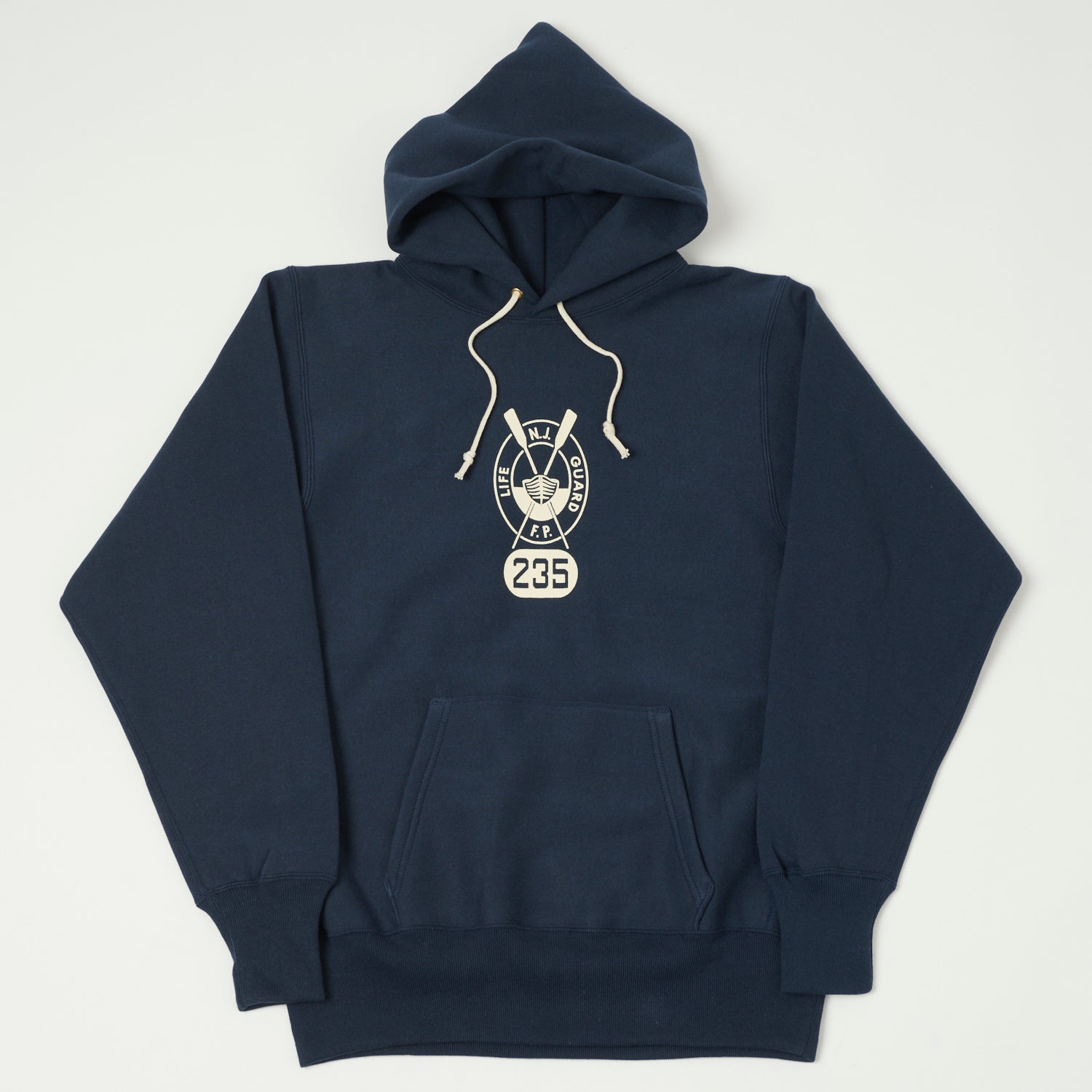 Warehouse & Co 484 'Lifeguard' Reverse Weave Hooded Sweatshirt - Navy