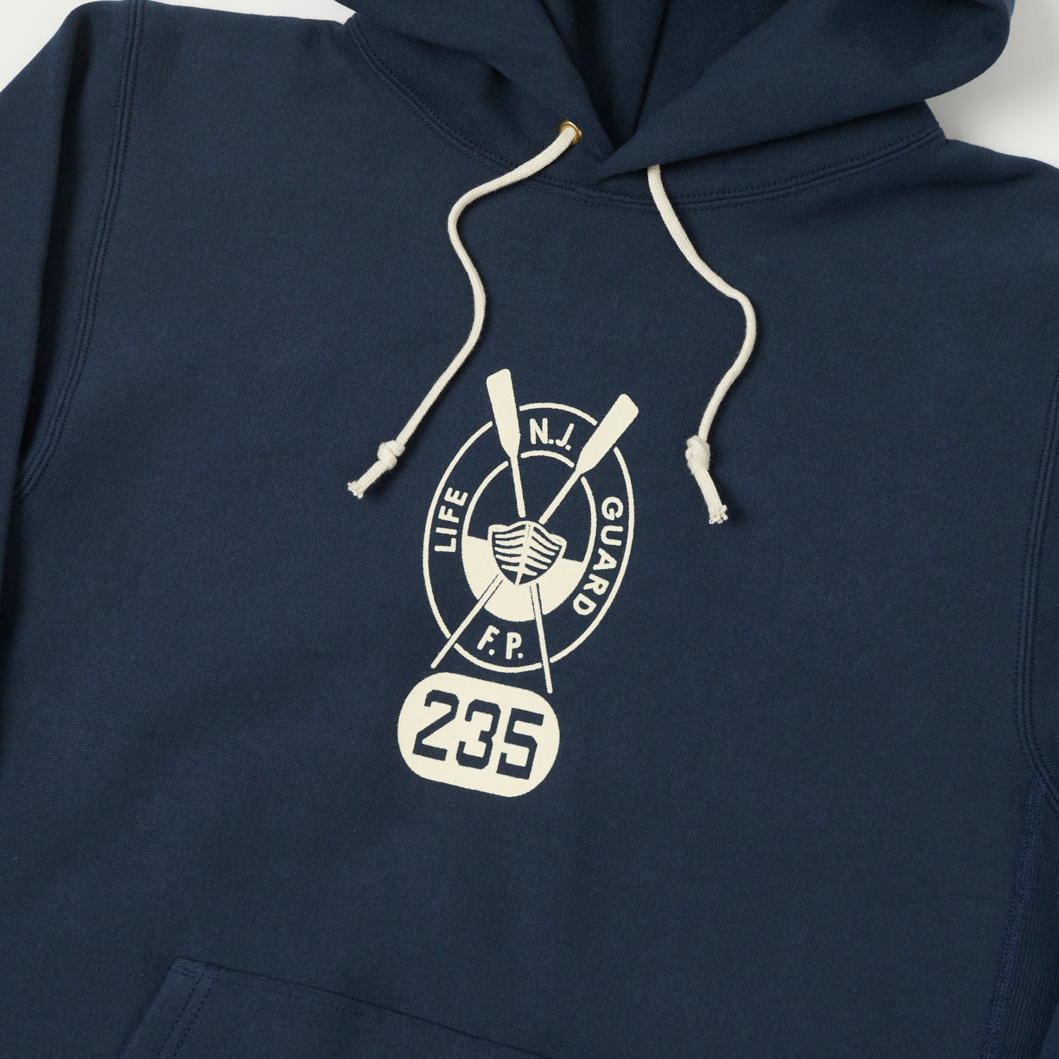 Warehouse & Co 484 'Lifeguard' Reverse Weave Hooded Sweatshirt - Navy