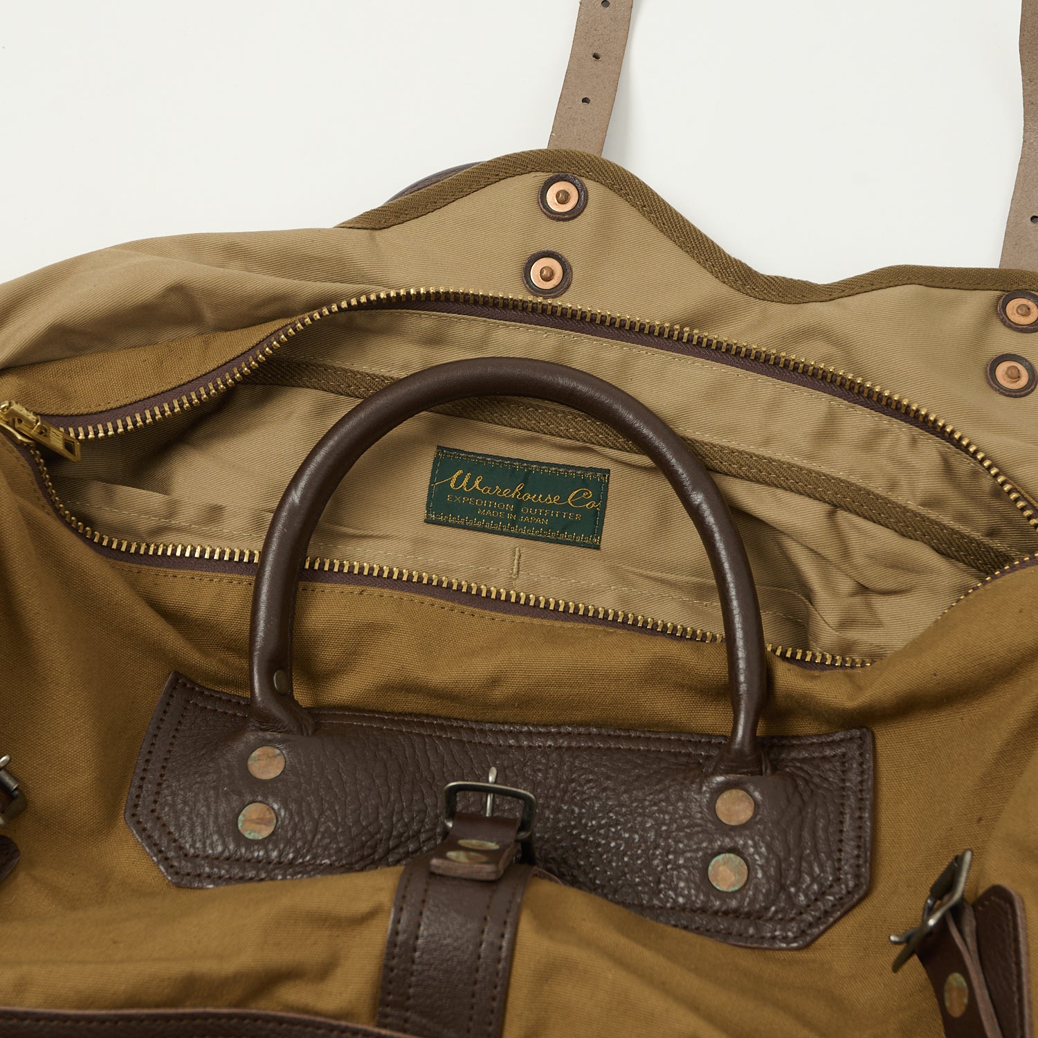Warehouse & Co 5218 Leather/Canvas Boston Bag - Brown