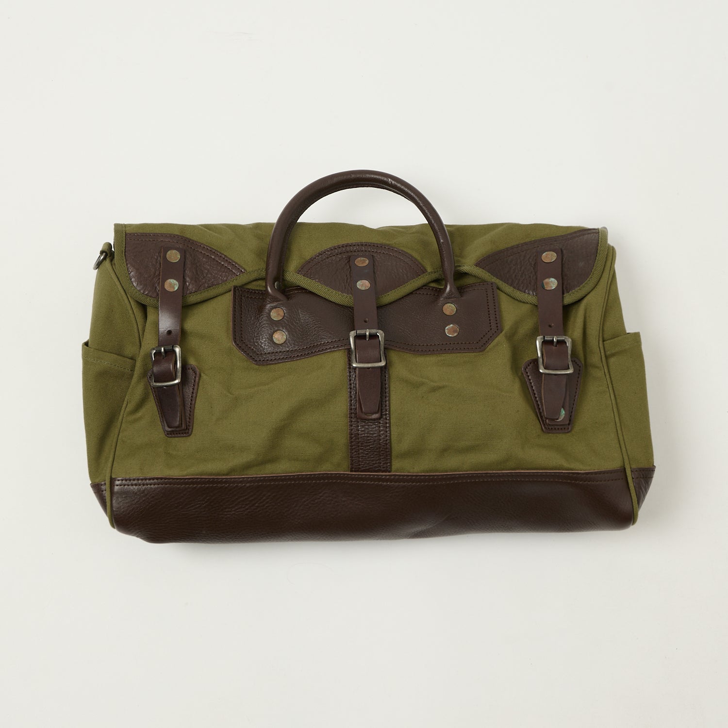 Warehouse & Co 5218 Leather/Canvas Boston Bag - OD Green