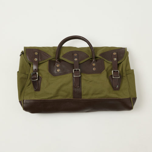 Warehouse & Co 5218 Leather/Canvas Boston Bag - OD Green