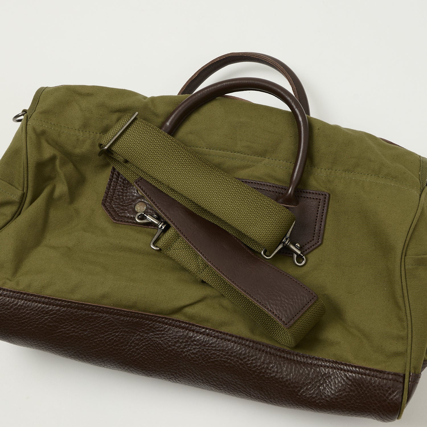 Warehouse & Co 5218 Leather/Canvas Boston Bag - OD Green