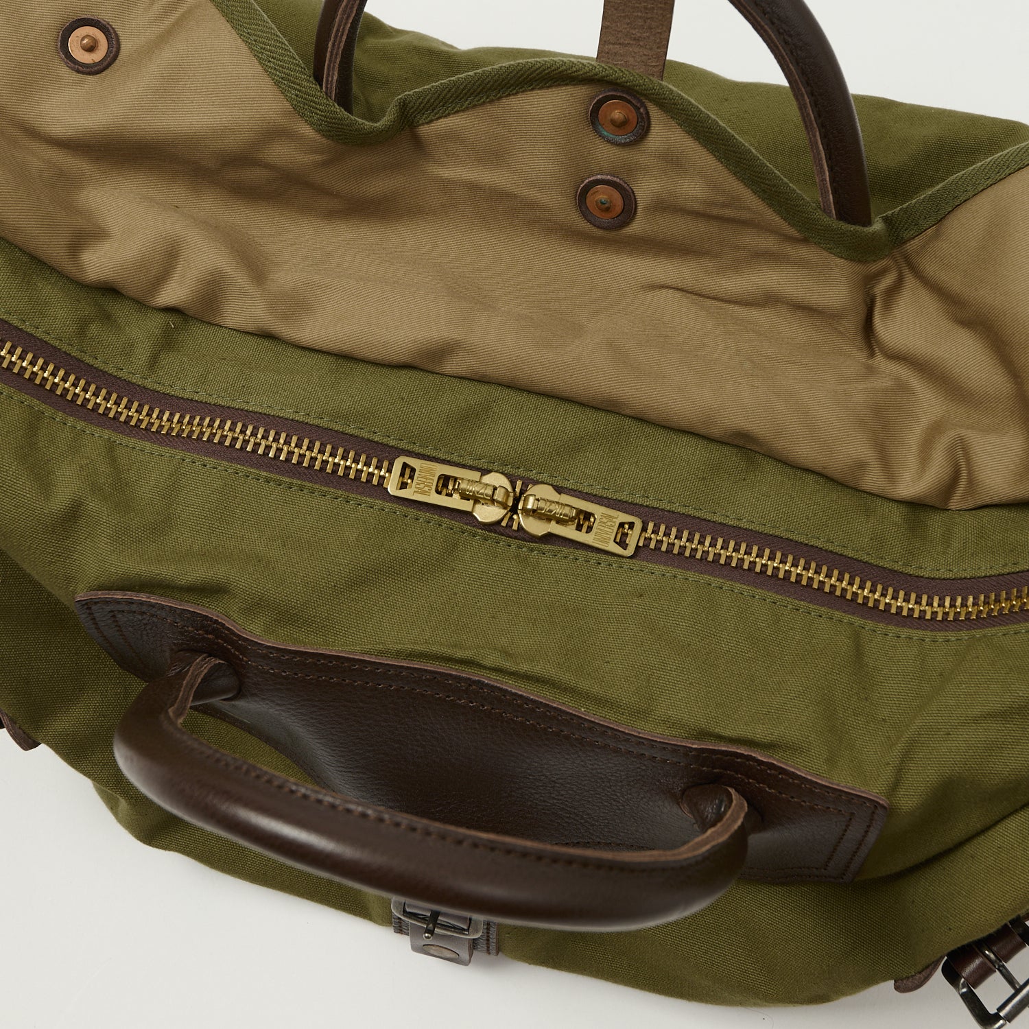 Warehouse & Co 5218 Leather/Canvas Boston Bag - OD Green