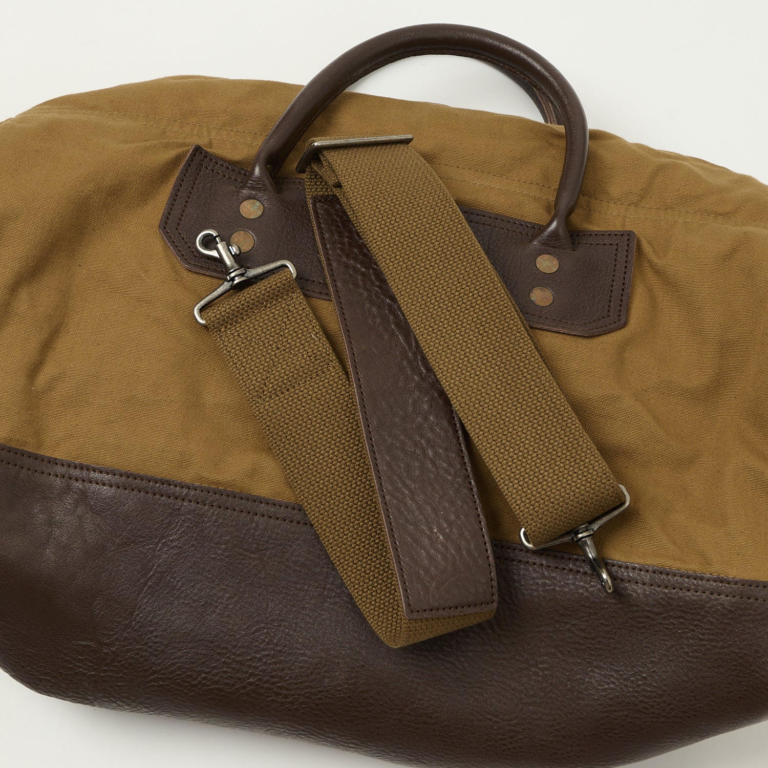 Warehouse & Co 5218 Leather/Canvas Boston Bag - Brown