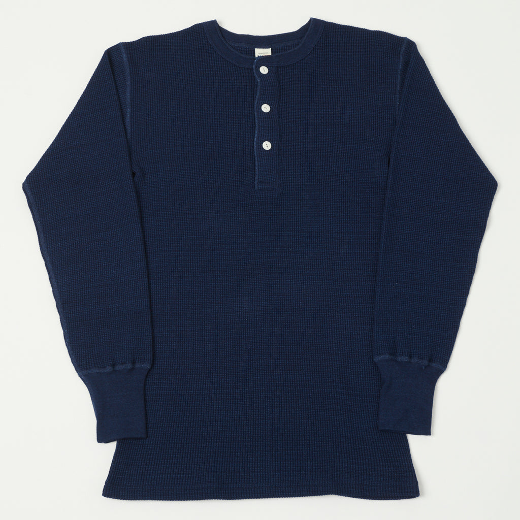 Warehouse 5912 L/S Waffle Knit Henley - Indigo | SON OF A STAG