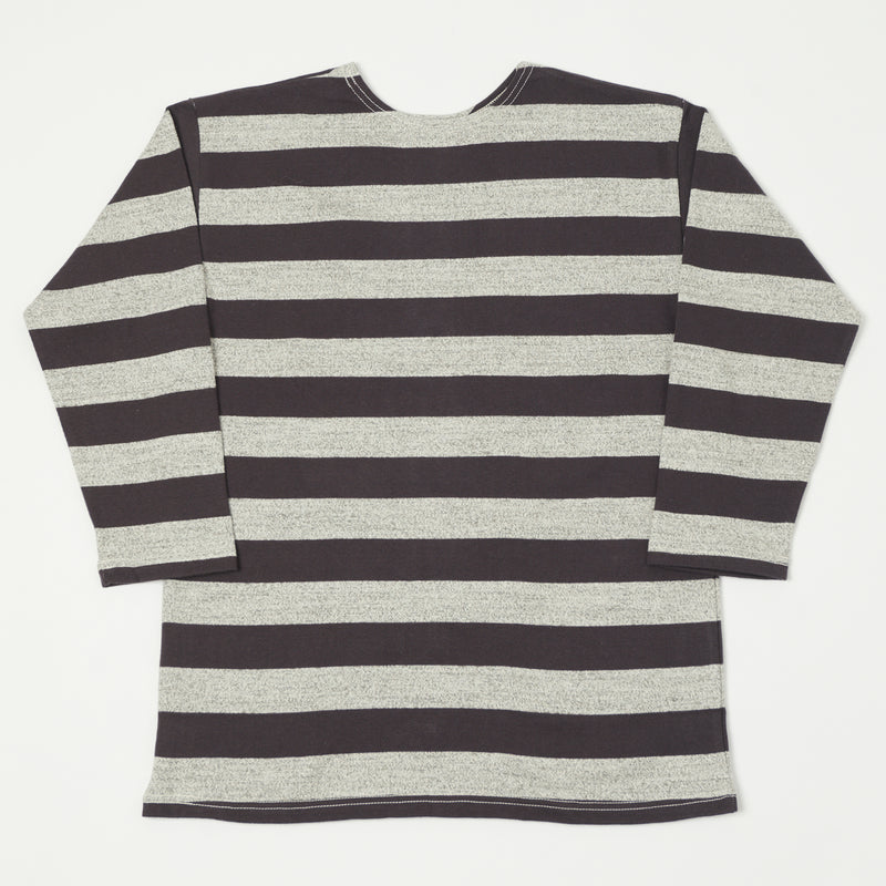 Warehouse 4051 3/4 Sleeve Stripe Tee - Black/Heather Grey