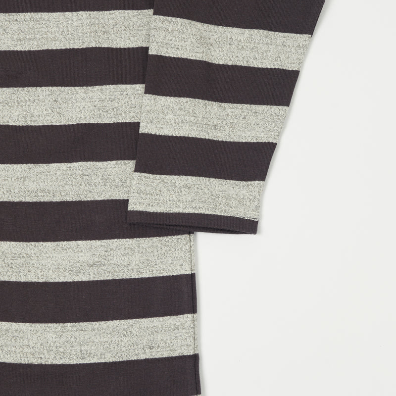 Warehouse 4051 3/4 Sleeve Stripe Tee - Black/Heather Grey