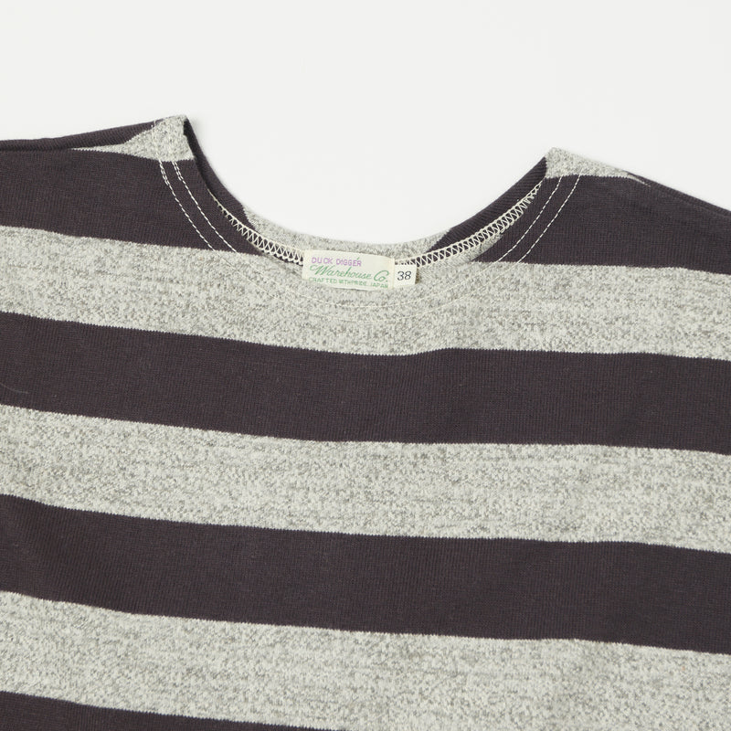 Warehouse 4051 3/4 Sleeve Stripe Tee - Black/Heather Grey