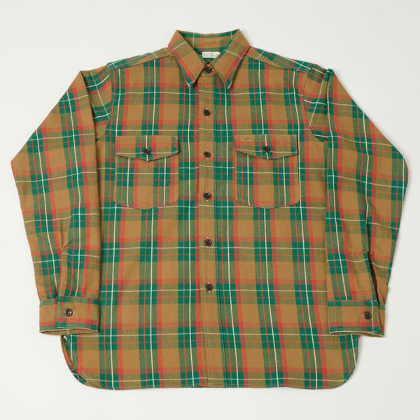 Warehouse & Co 3022 'G Pattern' Check Flannel Shirt - Brown/Green