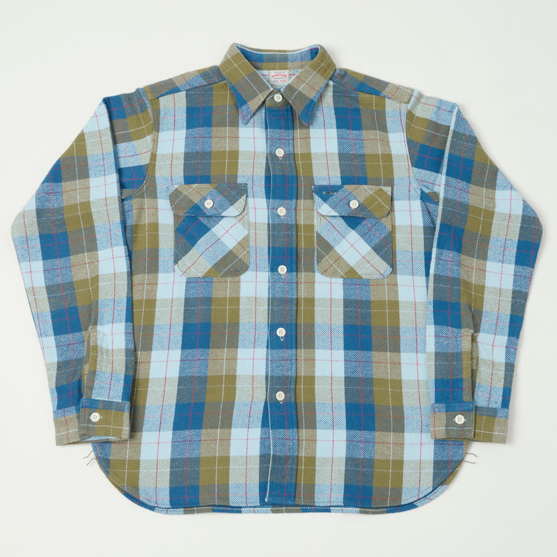 Warehouse & Co 3104 '24 Flannel Shirt 'E Pattern' - Blue