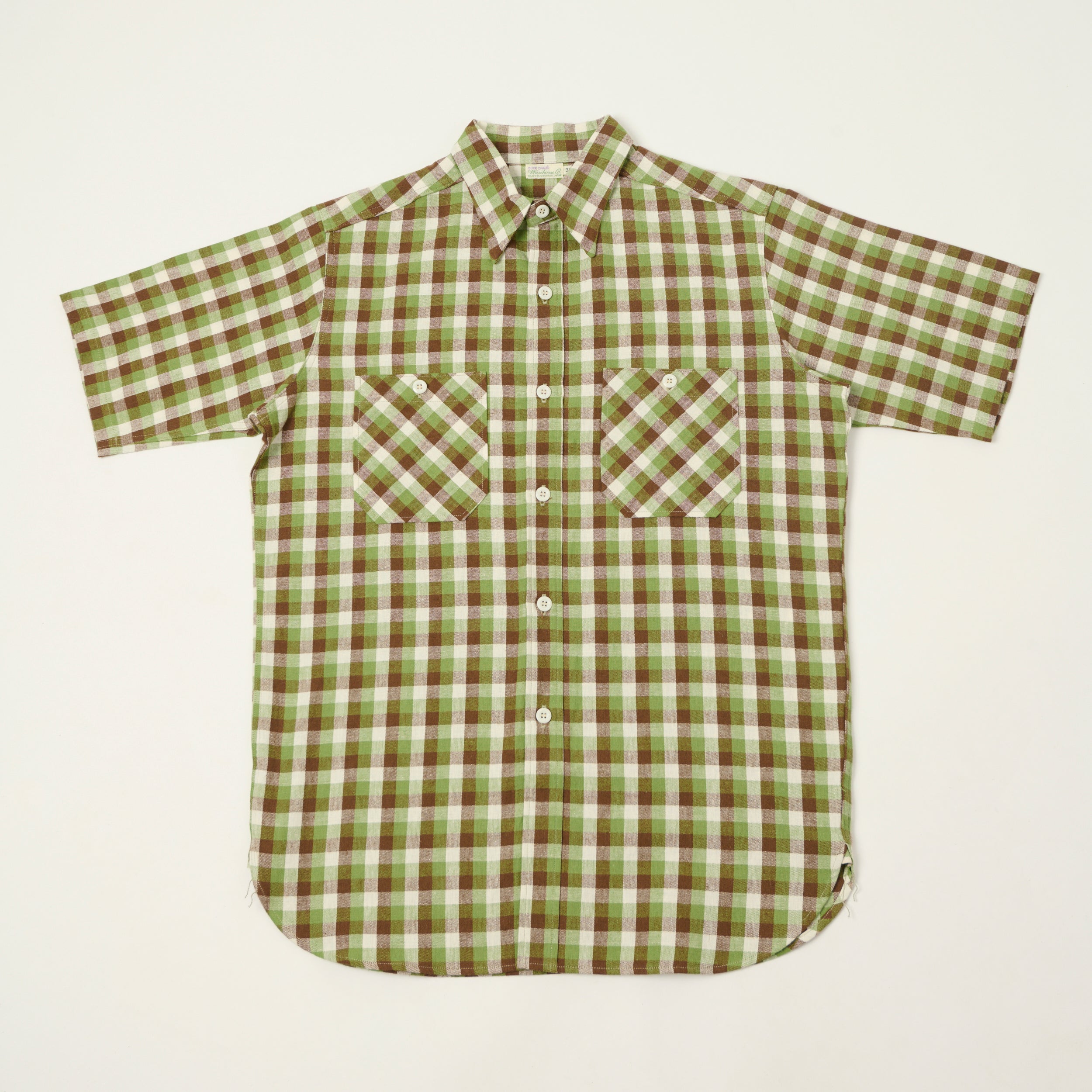 Warehouse & Co 3056 Duck Digger Short Sleeve Check Shirt - Brown/Green