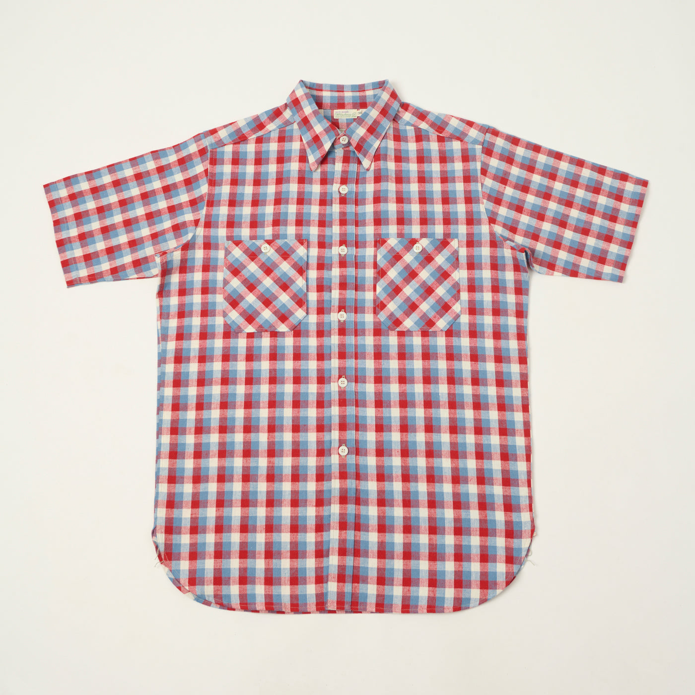 Warehouse & Co 3056 Duck Digger Short Sleeve Check Shirt - Red/Sax