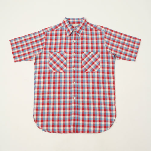 Warehouse & Co 3056 Duck Digger Short Sleeve Check Shirt - Red/Sax