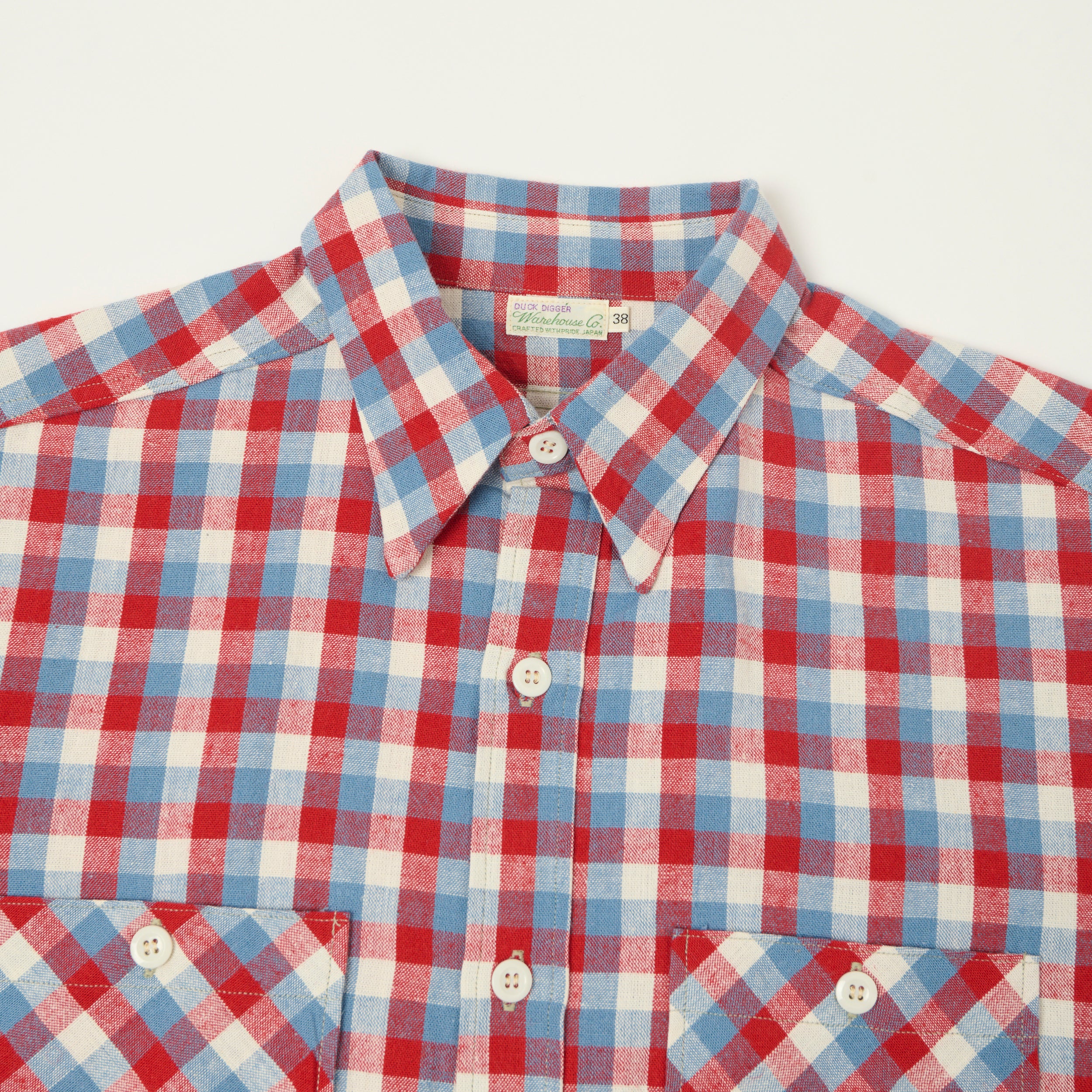 Warehouse & Co 3056 Duck Digger Short Sleeve Check Shirt - Red/Sax