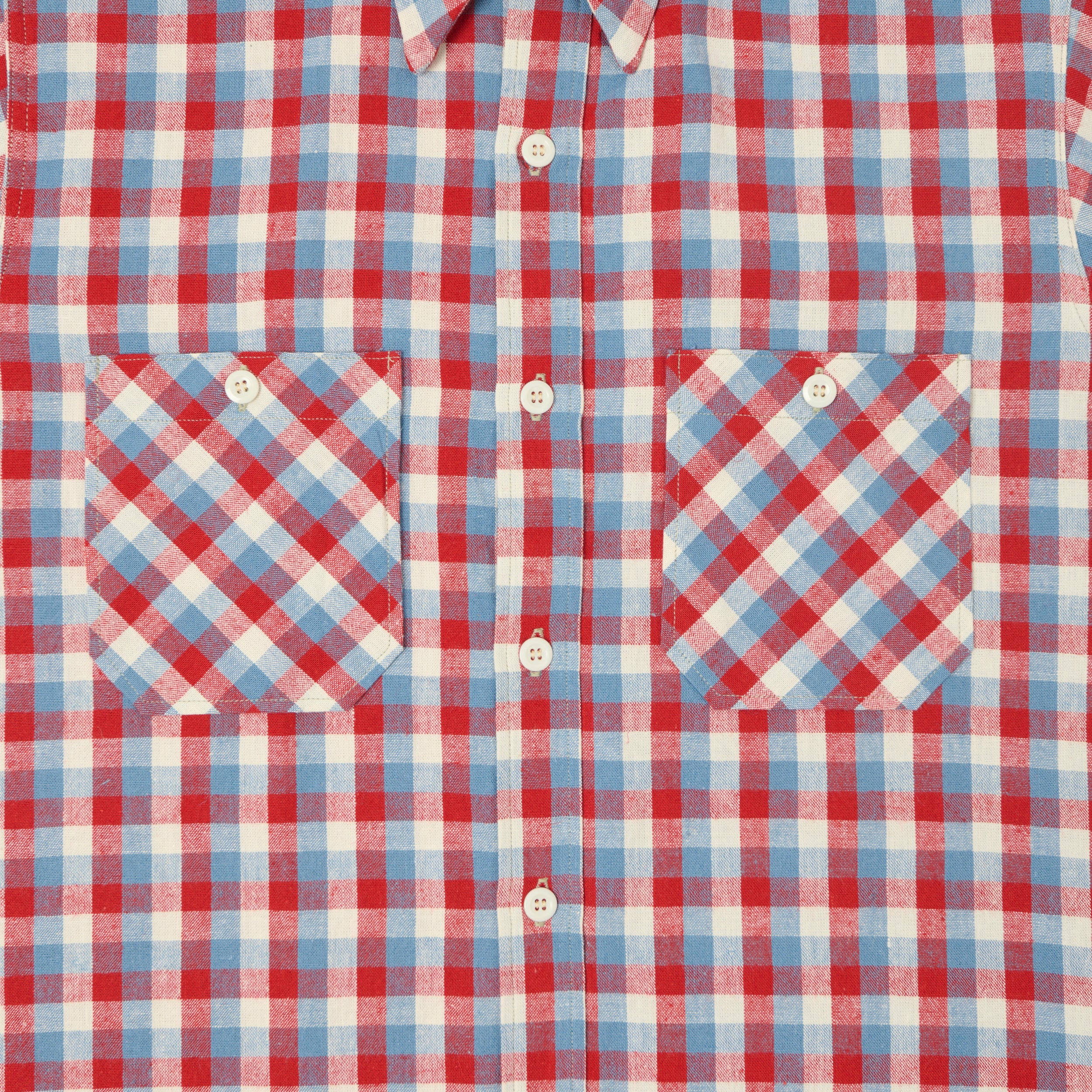 Warehouse & Co 3056 Duck Digger Short Sleeve Check Shirt - Red/Sax