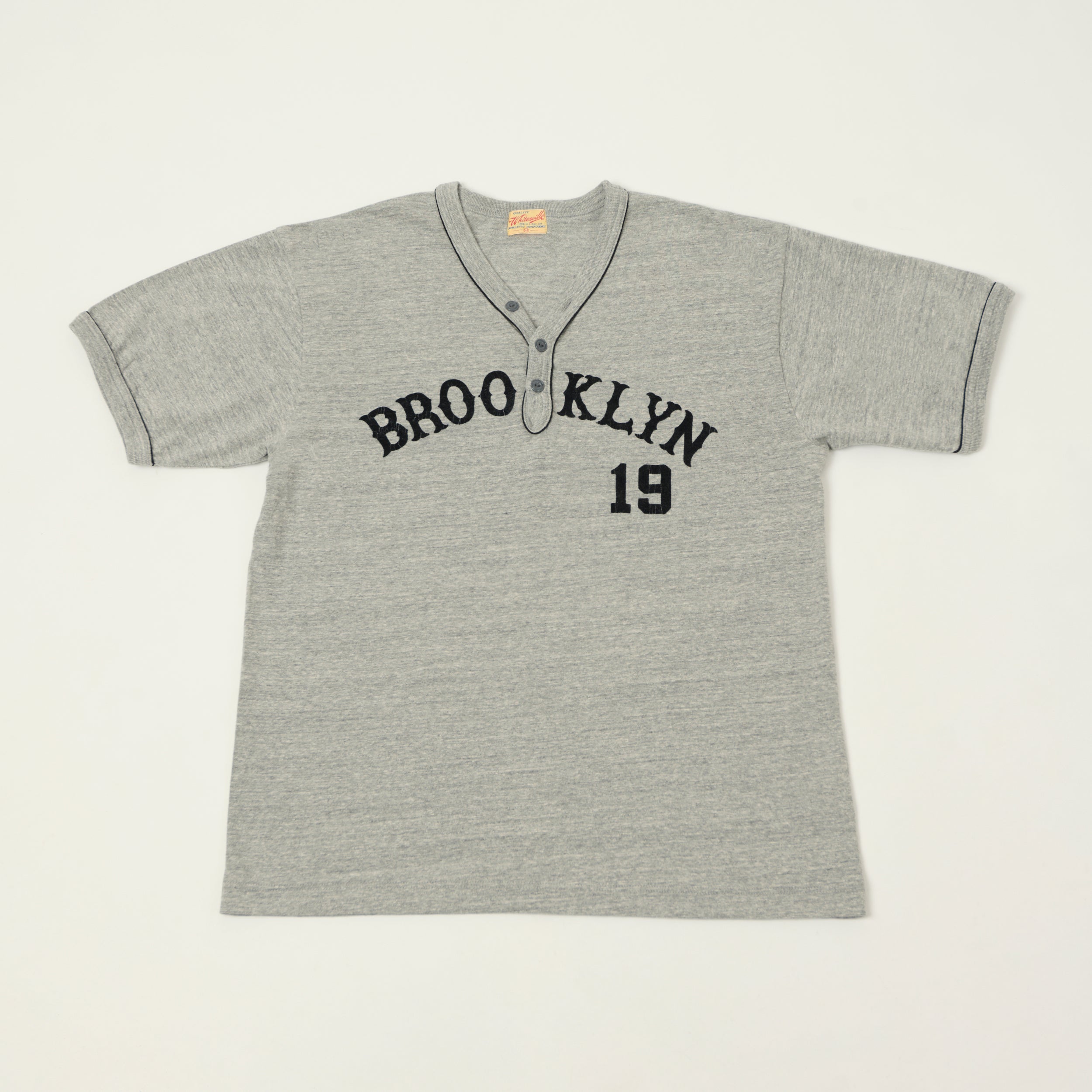 Whitesville 'Brooklyn' Baseball Henley T-Shirt - Heather Grey