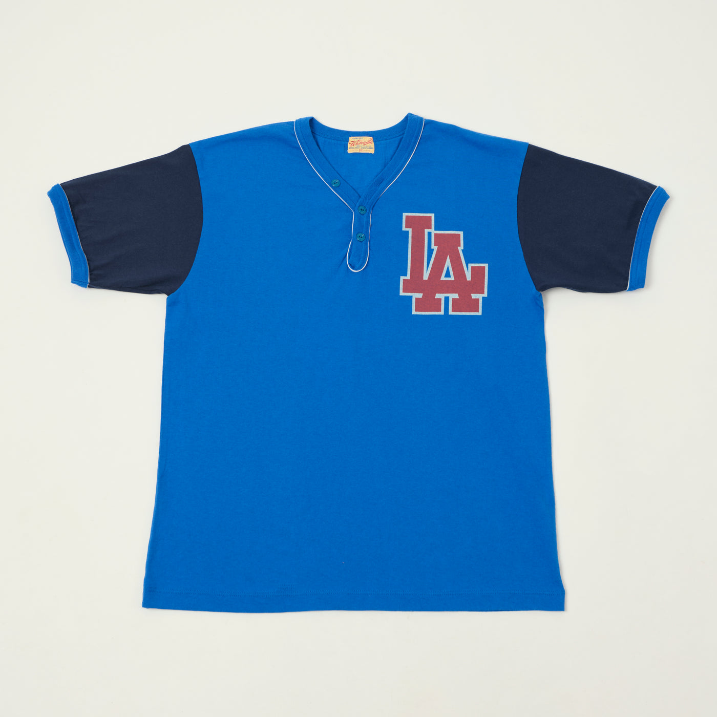Whitesville 'Los Angeles' Baseball Henley T-Shirt - Royal Blue