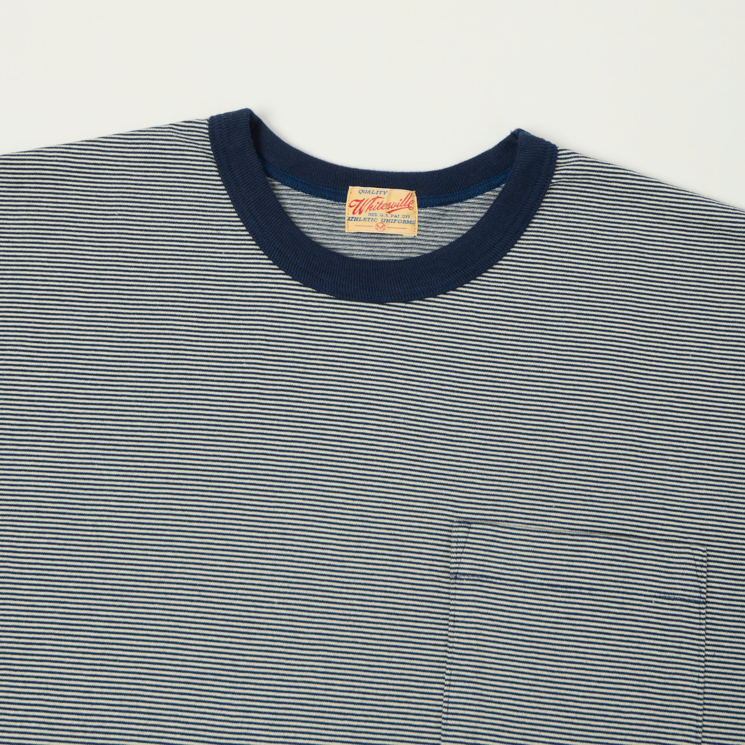 Whitesville Fine Line Stripe Border T-Shirt - Navy