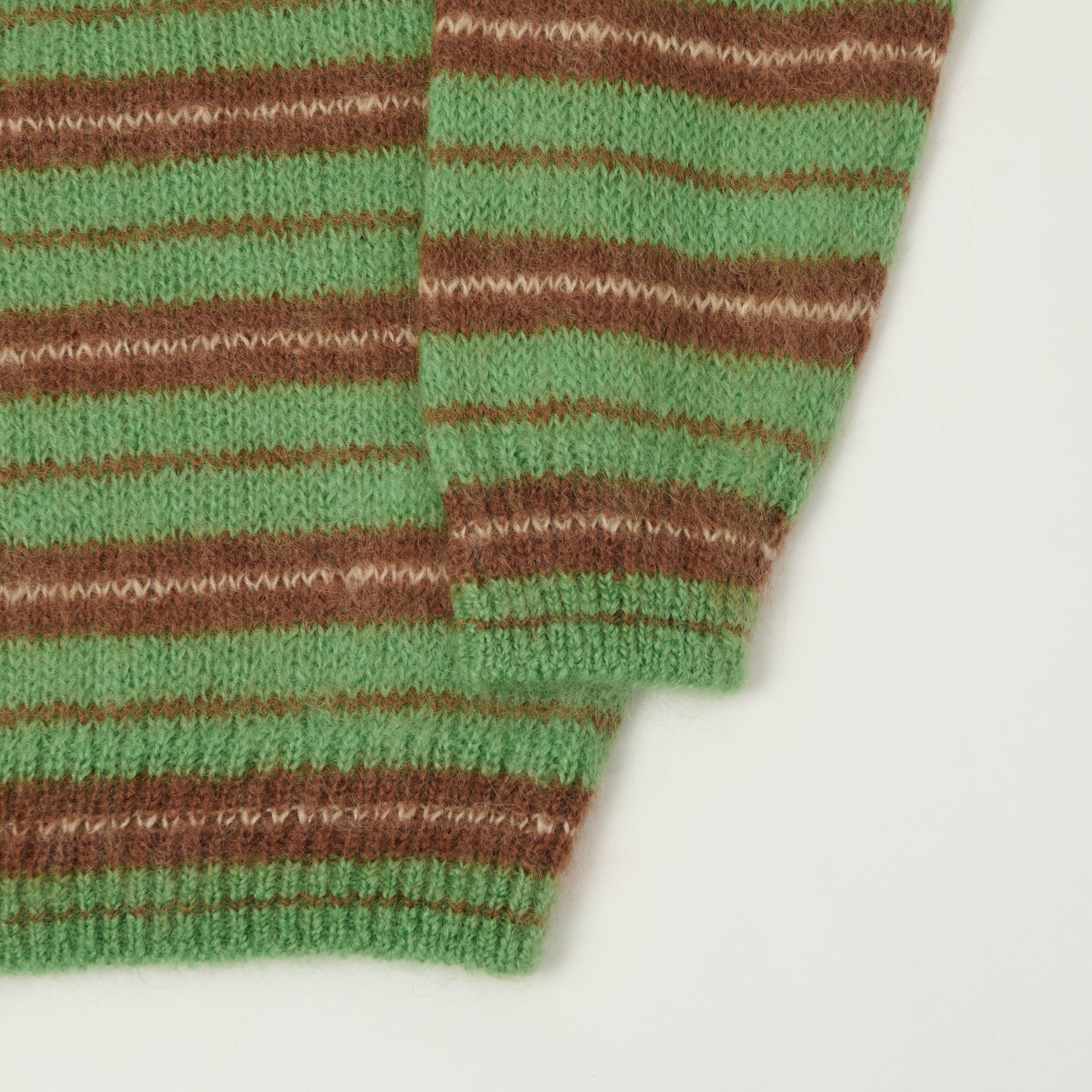 Yonetomi Brushed Mohair Border Knit Jumper - Green