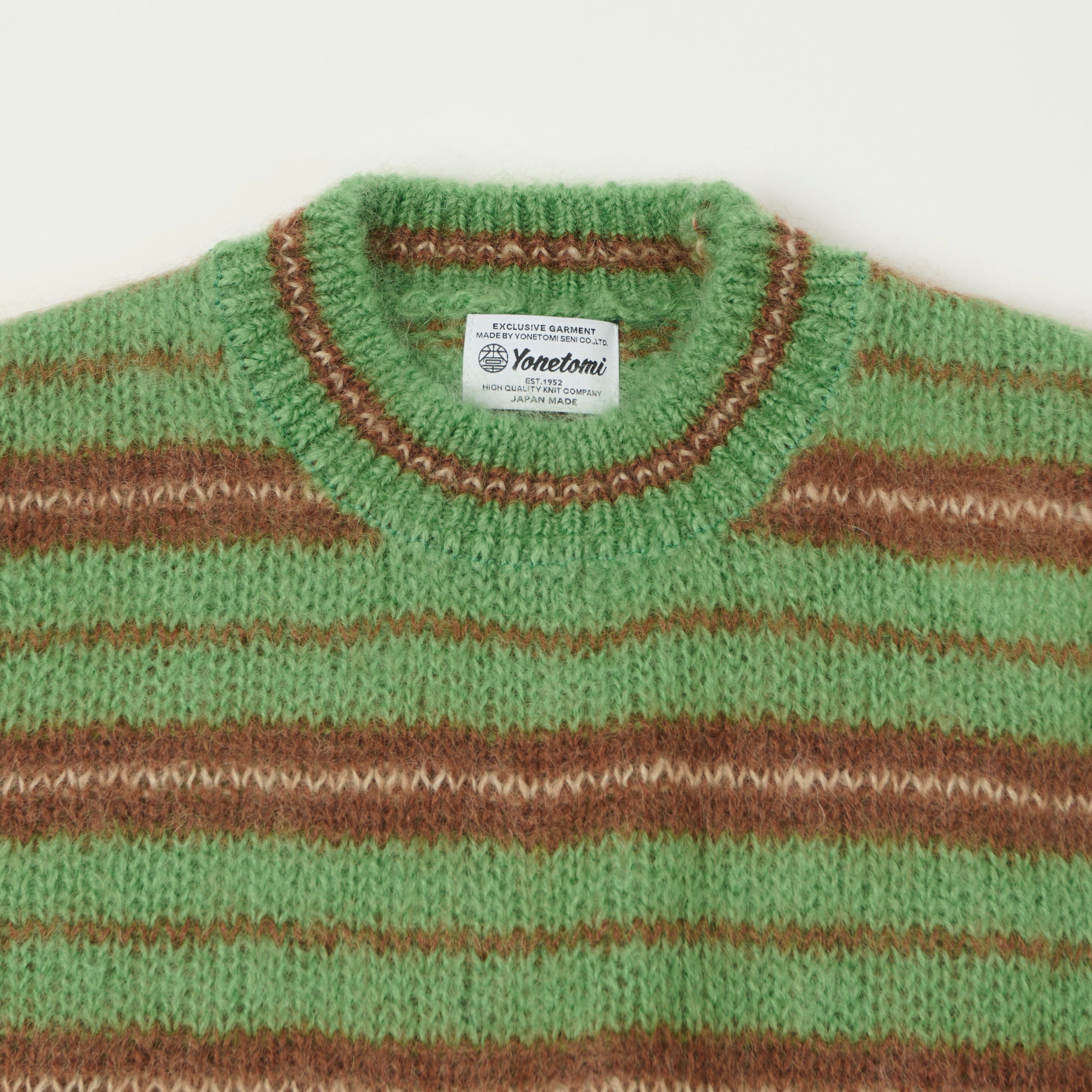 Yonetomi Brushed Mohair Border Knit Jumper - Green
