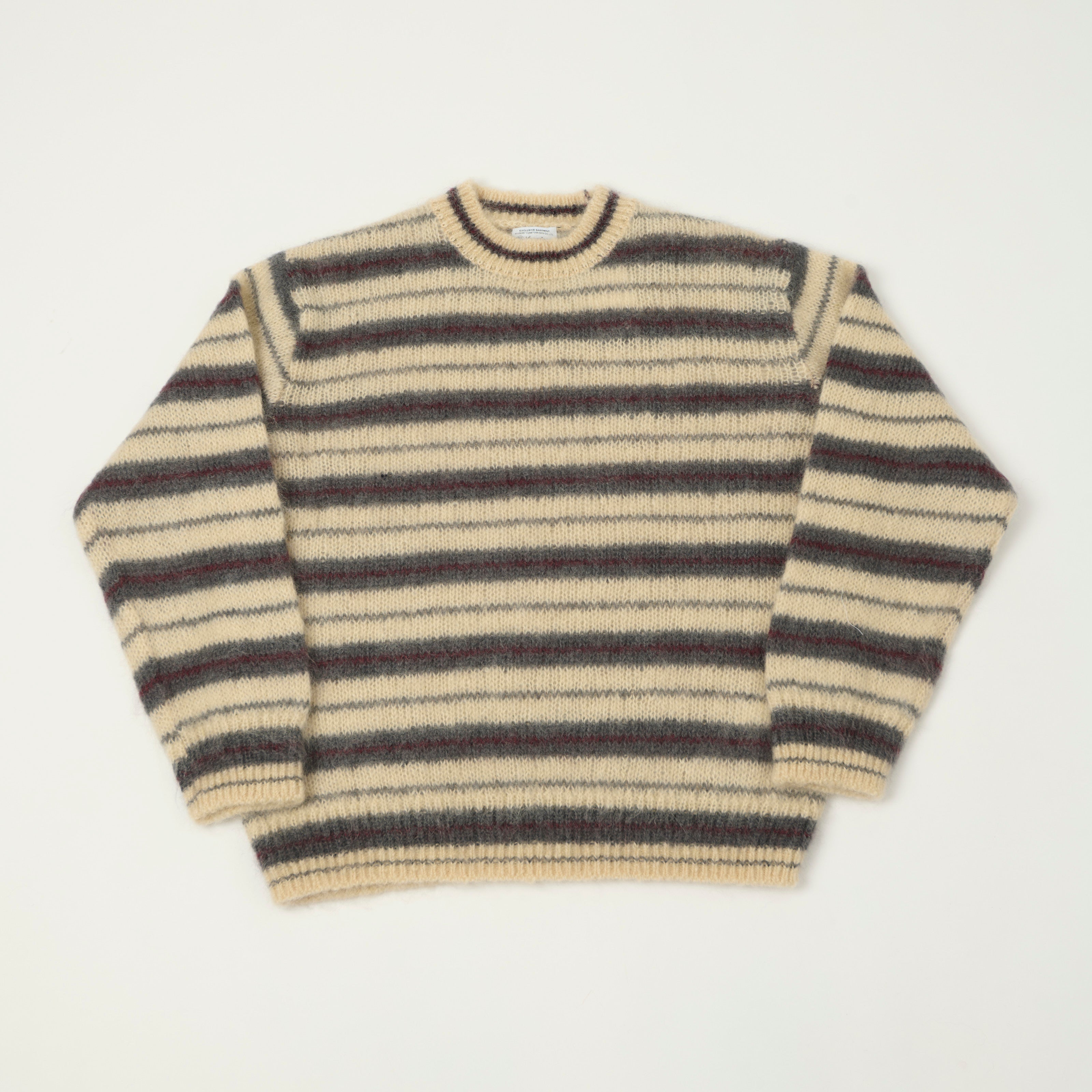 Yonetomi Brushed Mohair Border Knit Jumper - Ivory