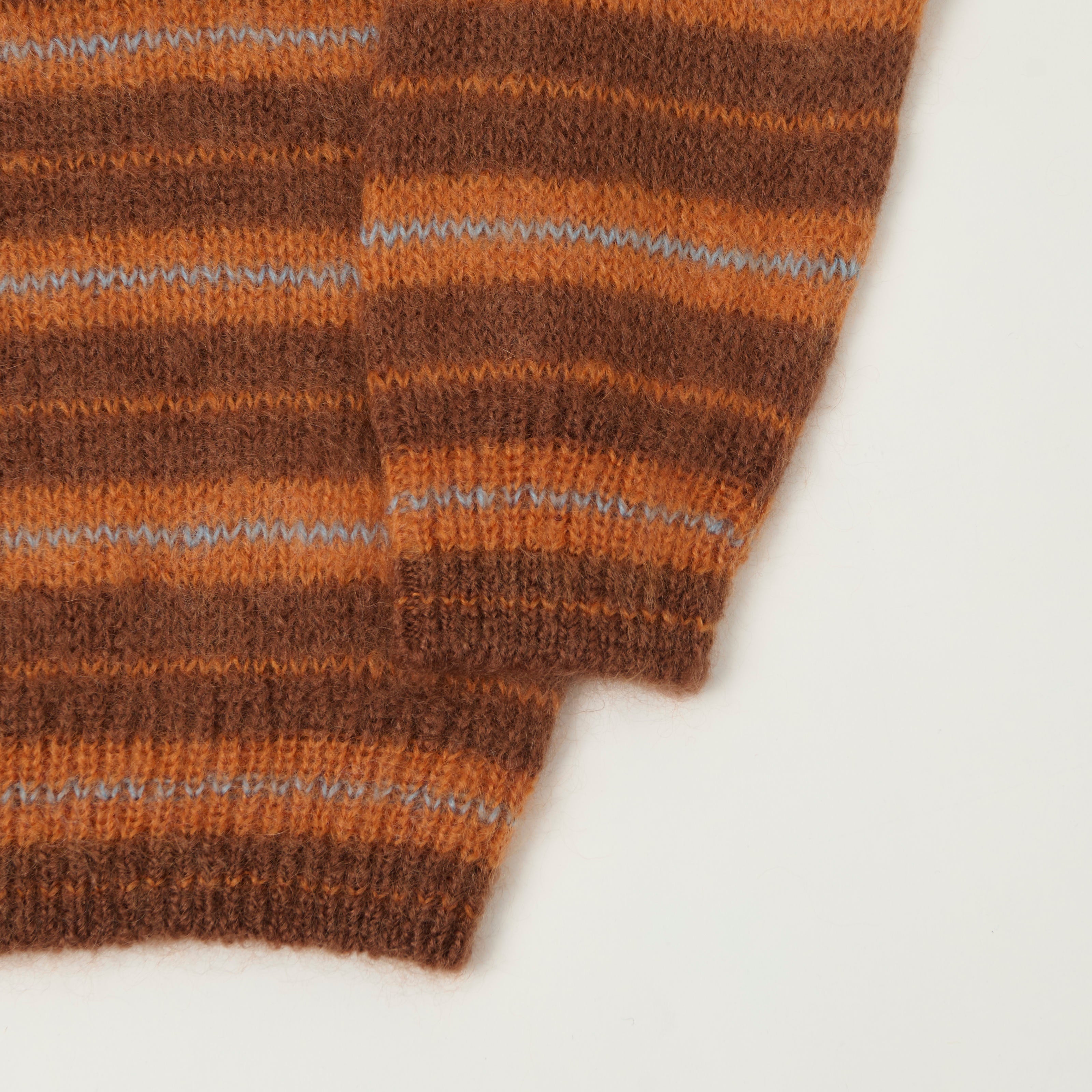 Yonetomi Brushed Mohair Border Knit Jumper - Brown