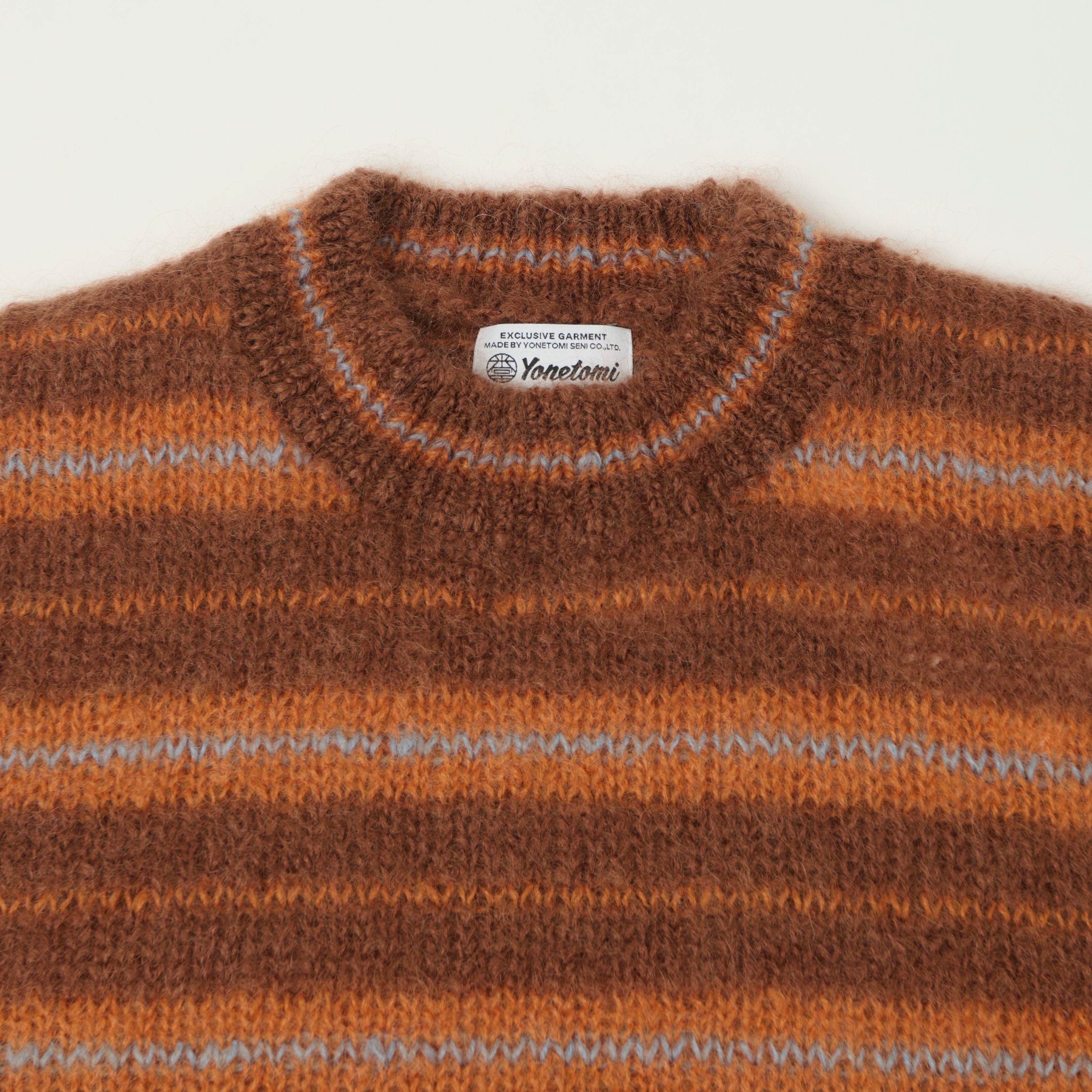 Yonetomi Brushed Mohair Border Knit Jumper - Brown