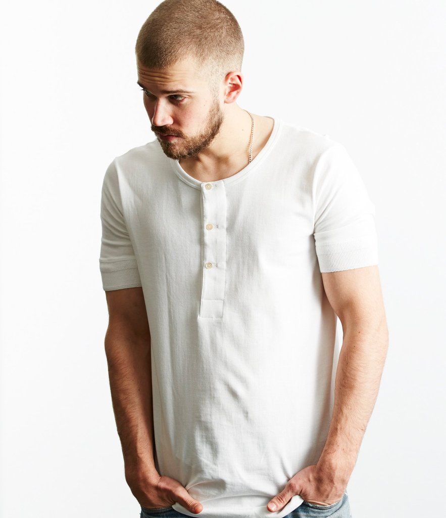 Merz b. Schwanen 207 Short Sleeve Henley - White